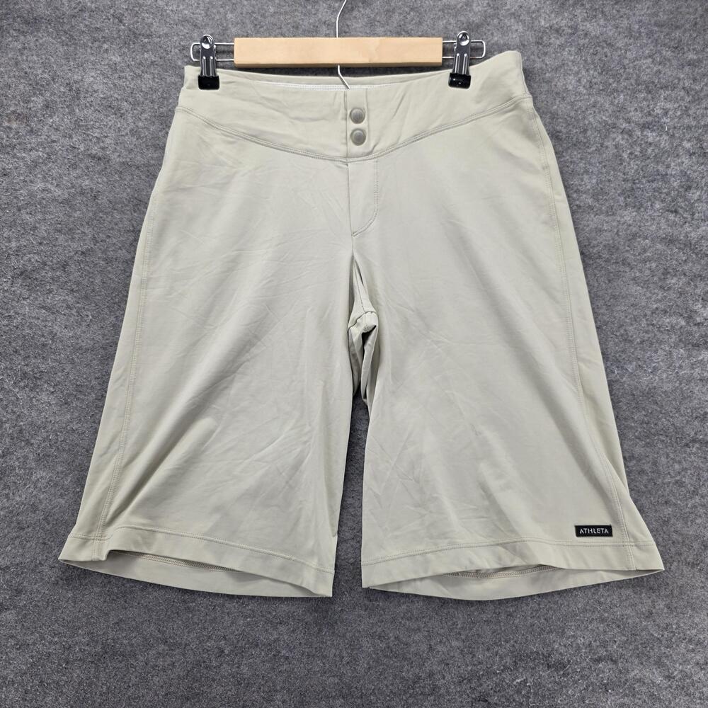 Athleta Shorts Womens M Beige 9 In Relaxed Athletic Gym Yoga Made In USA
